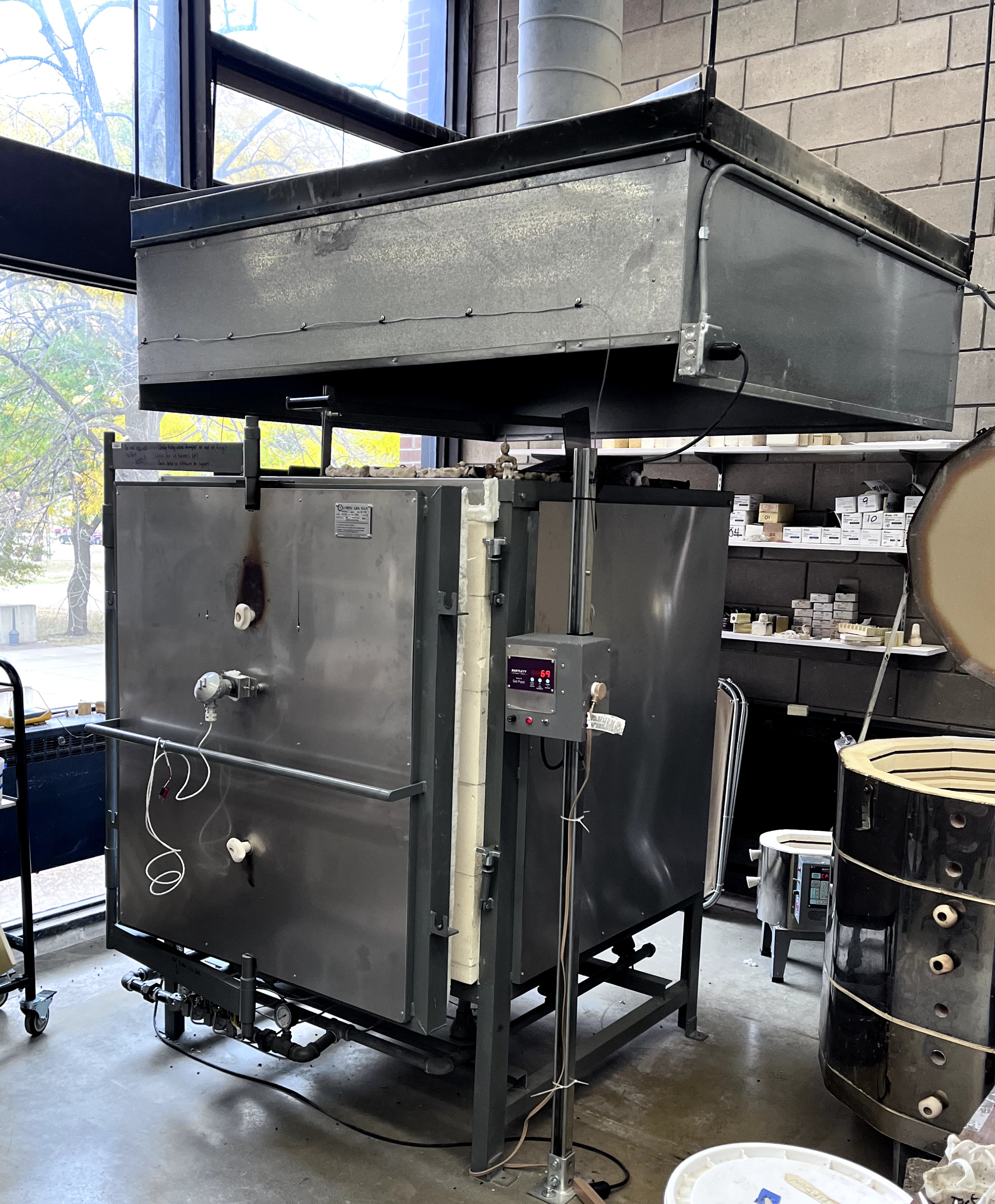 A gas fired kiln in an art studio