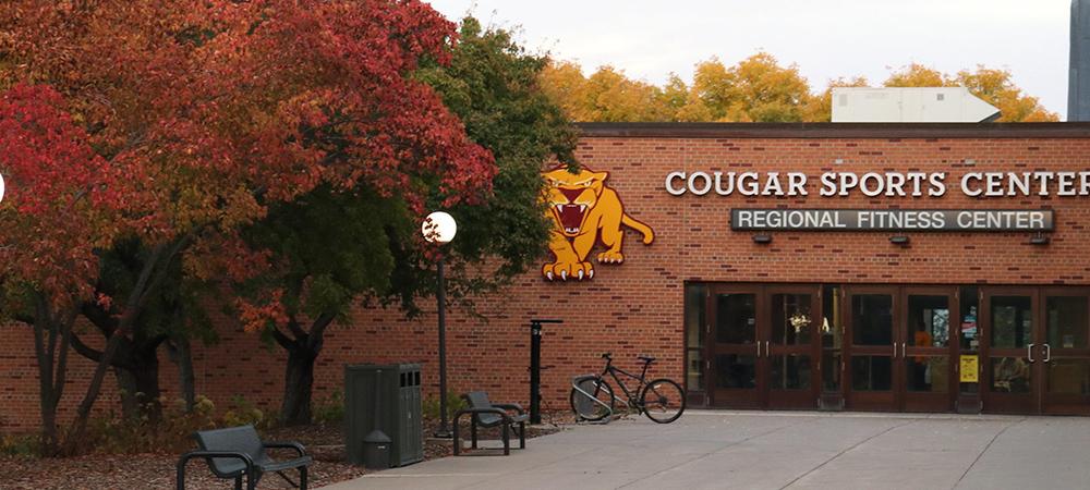 Front doors of Cougar Sports Center and Regional Fitness Center.