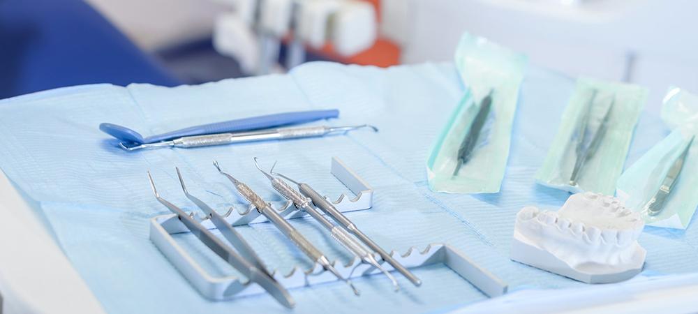 Dental tools laid out on a clean table