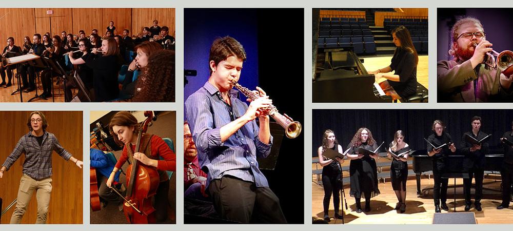 collage of music students performing