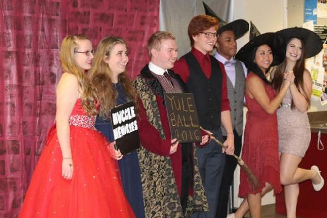 Students dressed in Harry Potter themed costumes at the Yule Ball