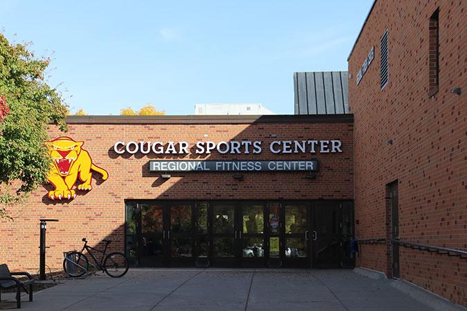 Entrance of the Cougar Sports Center and the Regional Fitness Center.