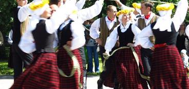 Dancers in traditional Latvian dress.
