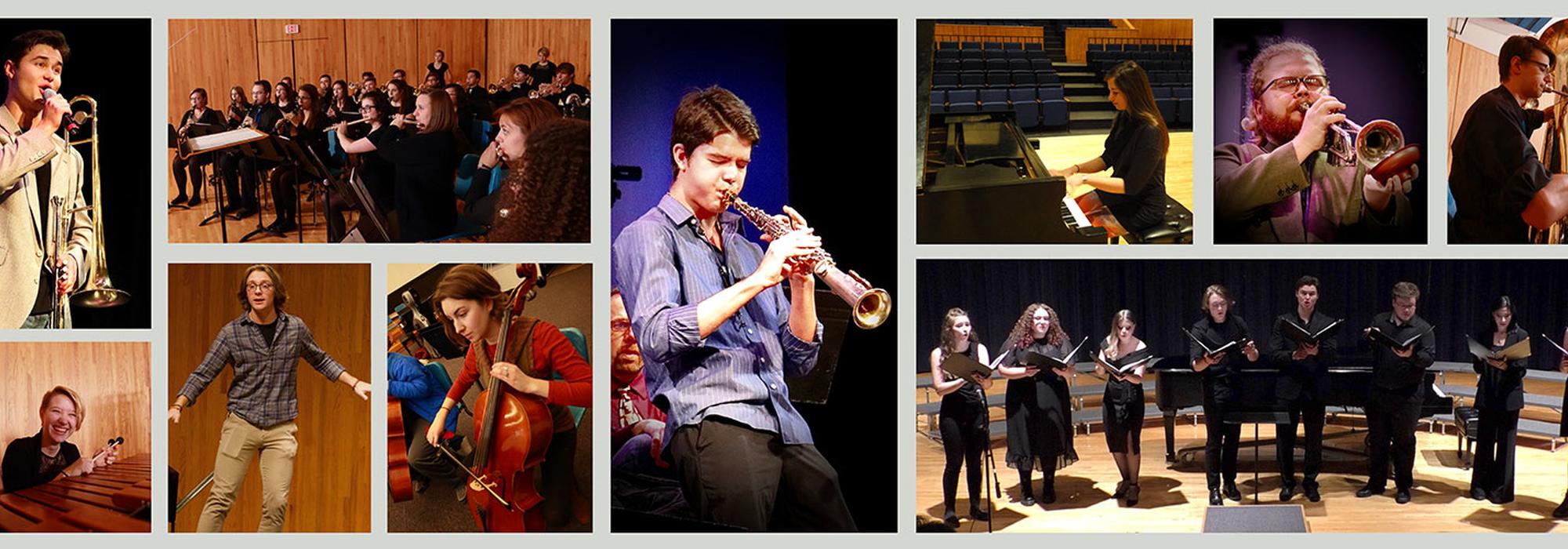 collage of music students performing