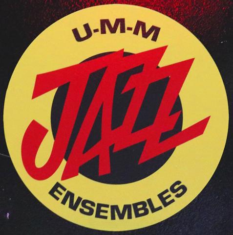An circular emblem with a yellow border and the words, U-M-M Jazz Ensembles